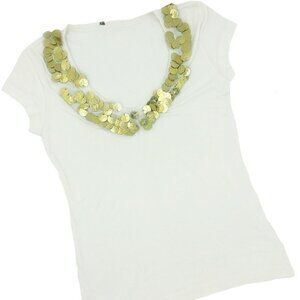 RARE Vintage Handsewn Party Casual Gold Coins Embellished Boho Tee Sparkle Top